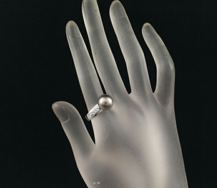 タサキ リング ブラックパール 黒蝶真珠 10.5mm ダイヤ 0.07ct  14.5号 Pt900 