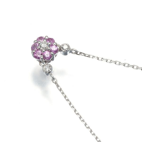 スタージュエリー ネックレス ピンクサファイア ダイヤ 0.06ct フラワー K18WG 