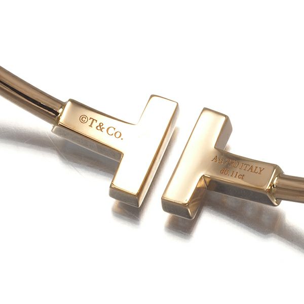 ティファニー ブレスレット シェル ダイヤ 0.11ct Tワイヤー バングル K18PG 