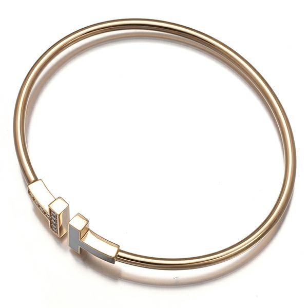 ティファニー ブレスレット シェル ダイヤ 0.11ct Tワイヤー バングル K18PG 