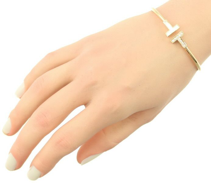 ティファニー ブレスレット シェル ダイヤ 0.11ct Tワイヤー バングル K18PG 