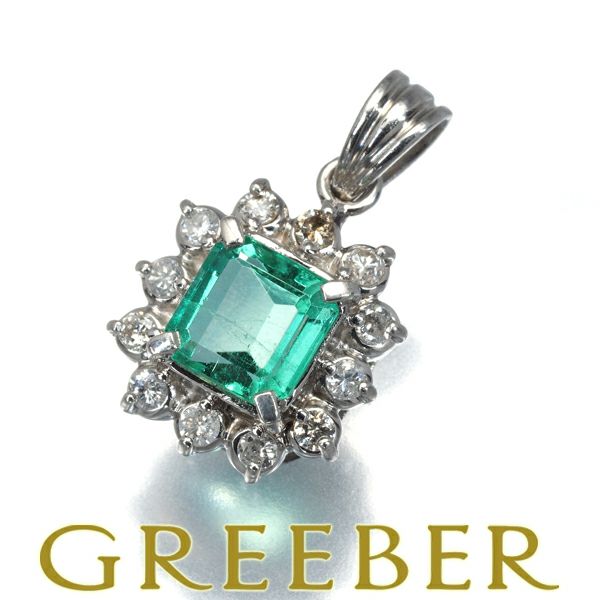 エメラルド 0.75ct ダイヤ 0.20ct クラシック  ペンダントトップ Pt900 