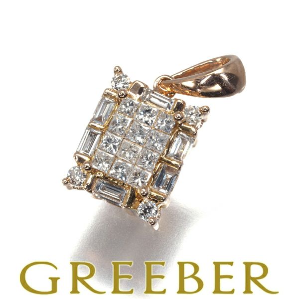 ダイヤ 0.50ct 3種カット ミステリーセッティング ペンダントトップ K18PG 