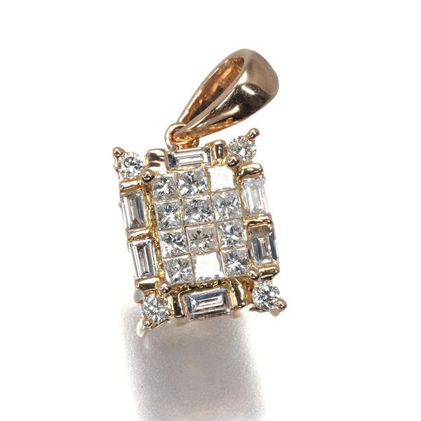 ダイヤ 0.50ct 3種カット ミステリーセッティング ペンダントトップ K18PG 