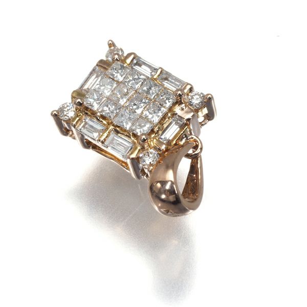 ダイヤ 0.50ct 3種カット ミステリーセッティング ペンダントトップ K18PG 