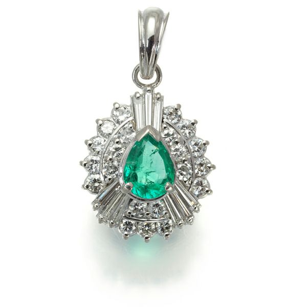 エメラルド 0.42ct ダイヤ 0.70ct クラシック ペンダントトップ Pt900 