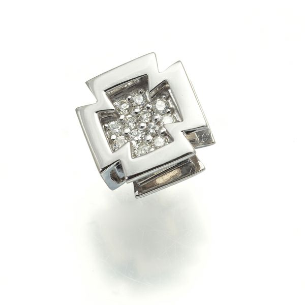 ダイヤ 0.15ct クロス 2WAY ペンダントトップ K18WG 