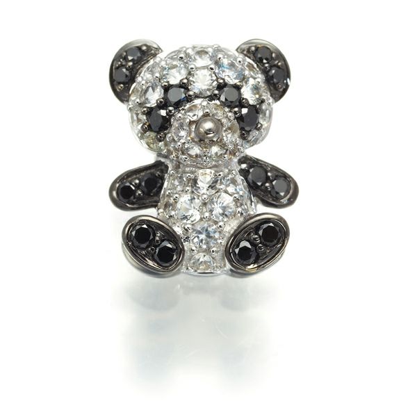 ホワイトトパーズ 0.60ct ブラックダイヤ 0.20ct パンダ アニマル ペンダントトップ K18WG