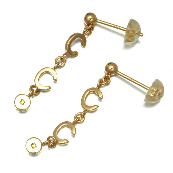 セリーヌ ピアス ダイヤ 0.02ct/0.02ct Cロゴ 揺れる K18YG 