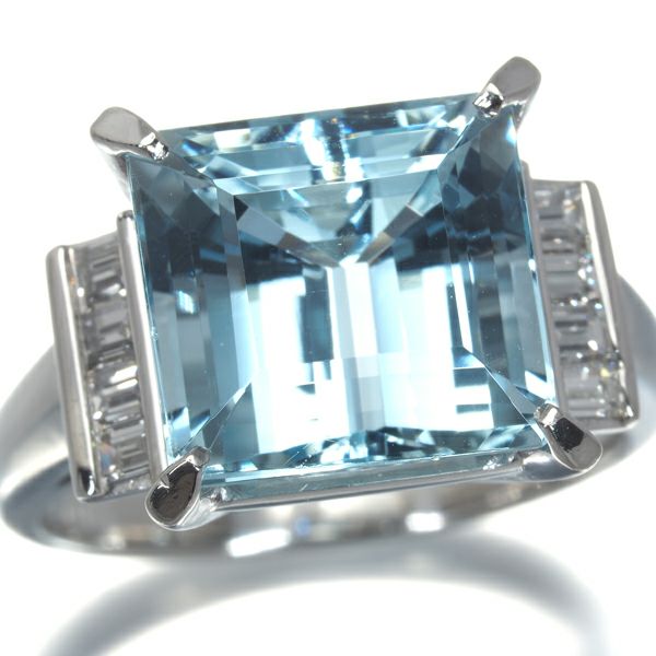 タサキ リング アクアマリン 7.70ct ダイヤ 0.40ct  16.5号 Pt900 