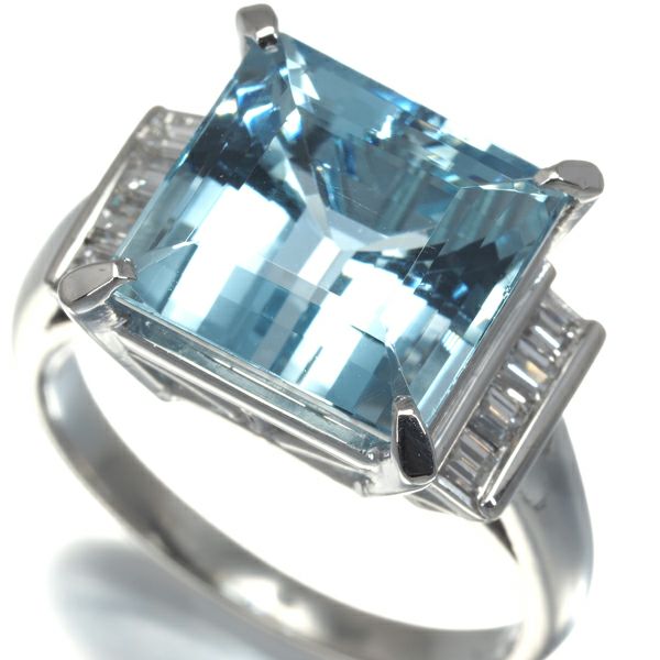 タサキ リング アクアマリン 7.70ct ダイヤ 0.40ct  16.5号 Pt900 