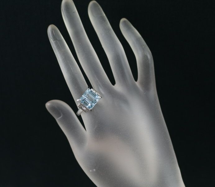 タサキ リング アクアマリン 7.70ct ダイヤ 0.40ct  16.5号 Pt900 