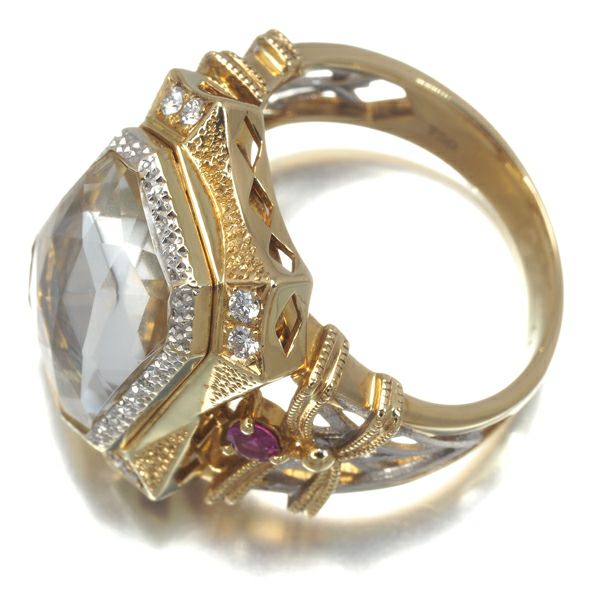 梶光夫 リング ダイヤ 0.09ct クォーツ ルビー  エマイユ 14号 K18YG/WG 