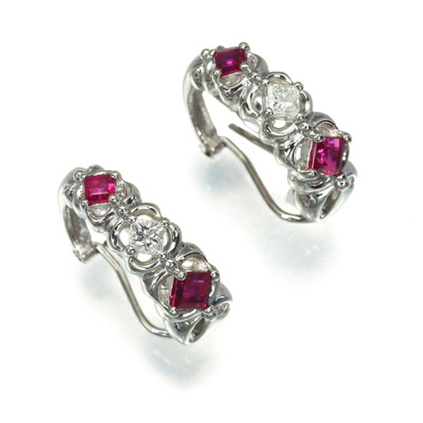 ルビー 0.38ct/0.38ct ダイヤ 0.12ct/0.12ct 透かし ピアス兼イヤリング Pt900 