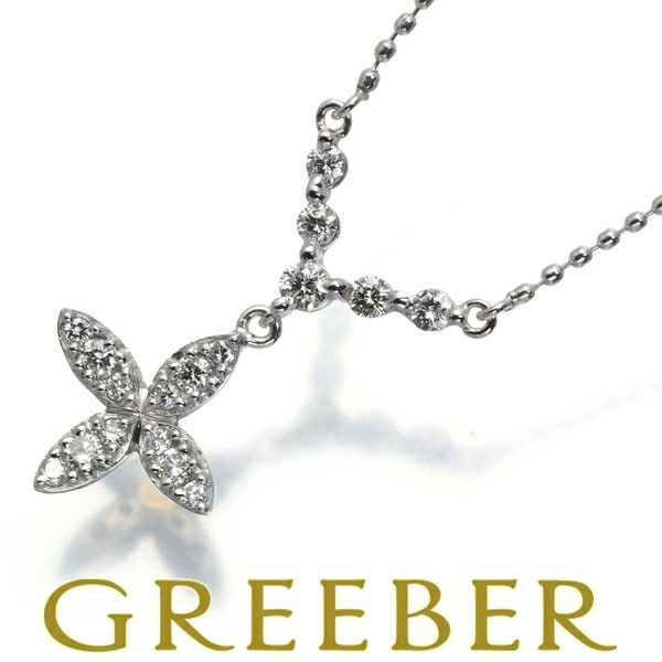ダイヤ 0.25ct フラワー ネックレス K18WG/YG 
