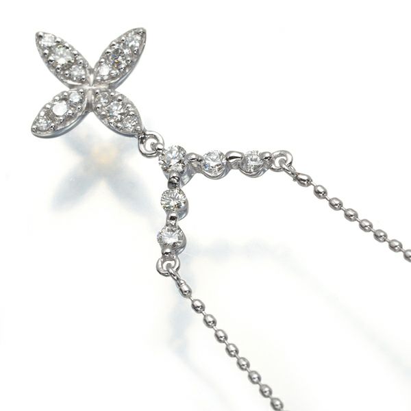 ダイヤ 0.25ct フラワー ネックレス K18WG/YG 
