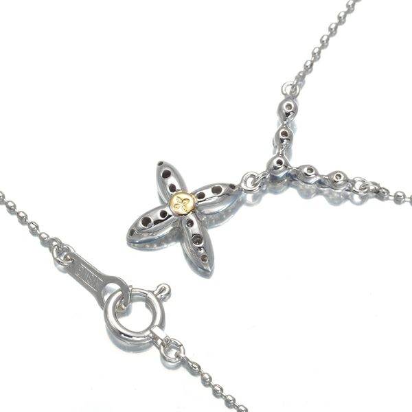 ダイヤ 0.25ct フラワー ネックレス K18WG/YG 