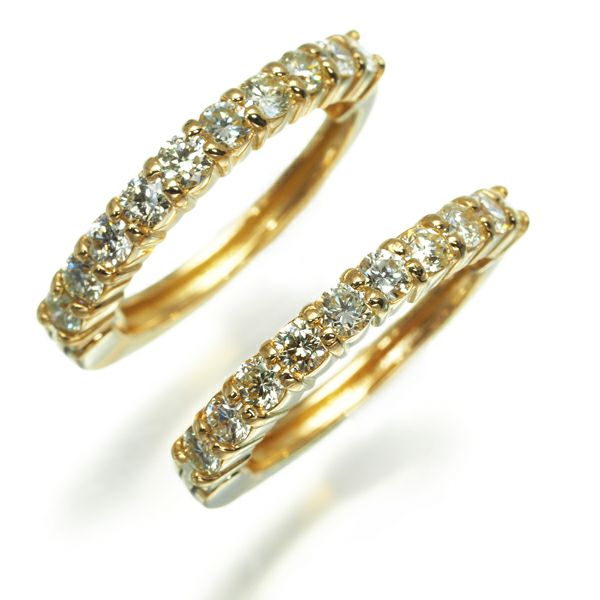 ダイヤ 0.25ct/0.25ct ピアリング フープ ハーフエタニティ イヤリング K18YG 