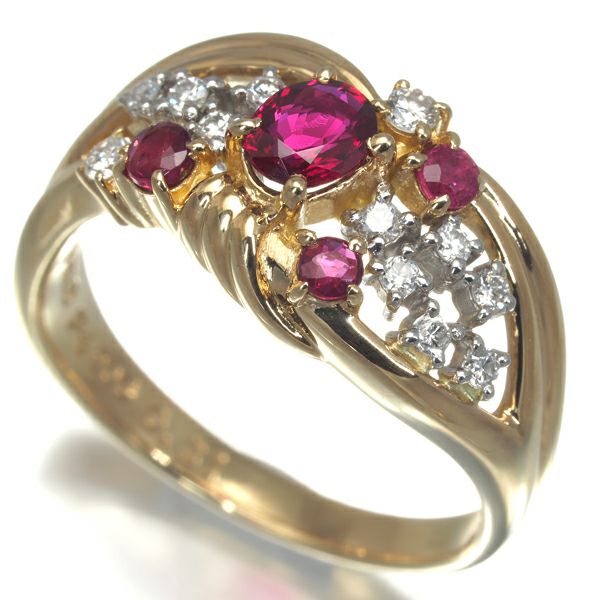 タサキ リング ルビー 0.31ct ダイヤ 0.15ct  11号 K18YG/Pt900 