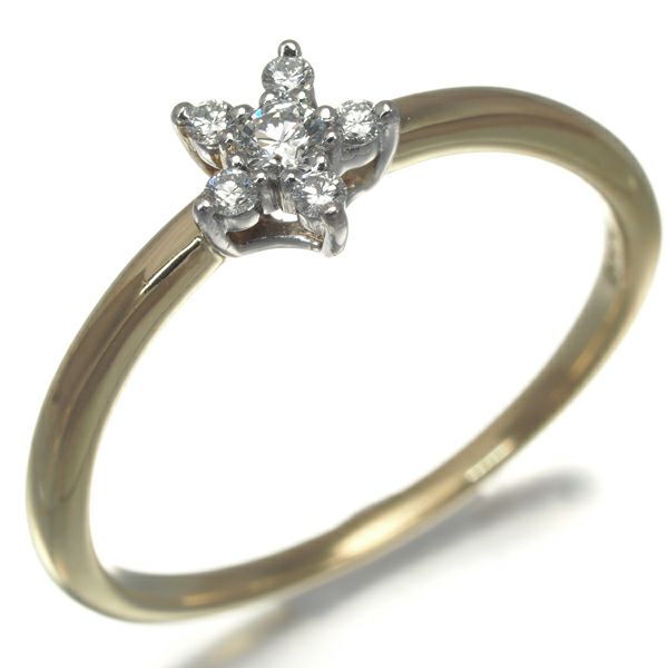 タサキ リング ダイヤ 0.11ct  フラワー 13.5号 K18YG/Pt900 