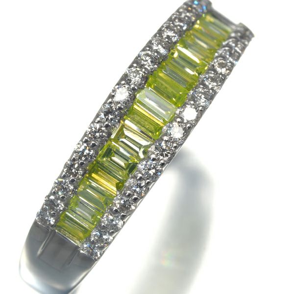 グリーン&クリア ダイヤ 0.34ct/0.24ct  ２種カット  リング Pt950