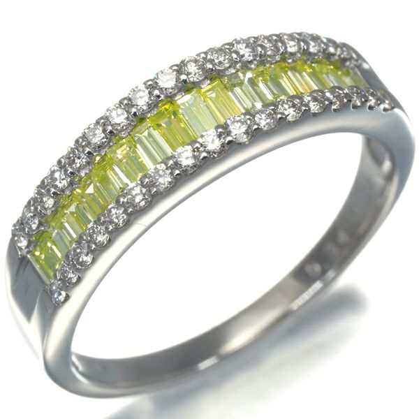 グリーン&クリア ダイヤ 0.34ct/0.24ct  ２種カット  リング Pt950