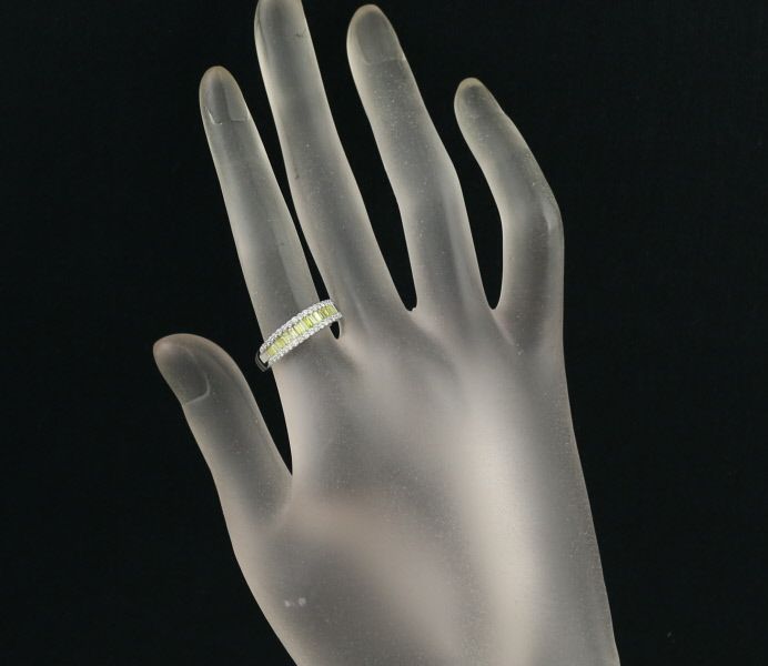 グリーン&クリア ダイヤ 0.34ct/0.24ct  ２種カット  リング Pt950
