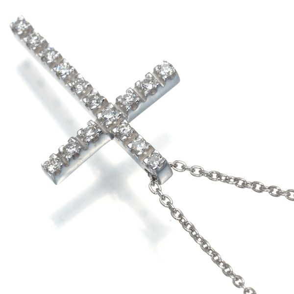 スタージュエリー ネックレス ダイヤ 0.16ct クロス K18WG 
