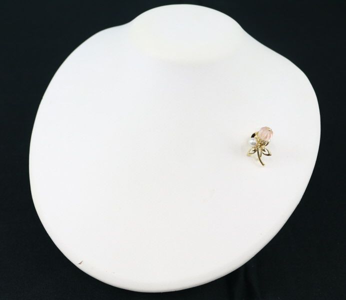 ミキモト ブローチ ローズクォーツ パール アコヤ真珠 5.5mm フラワー ピン K18YG