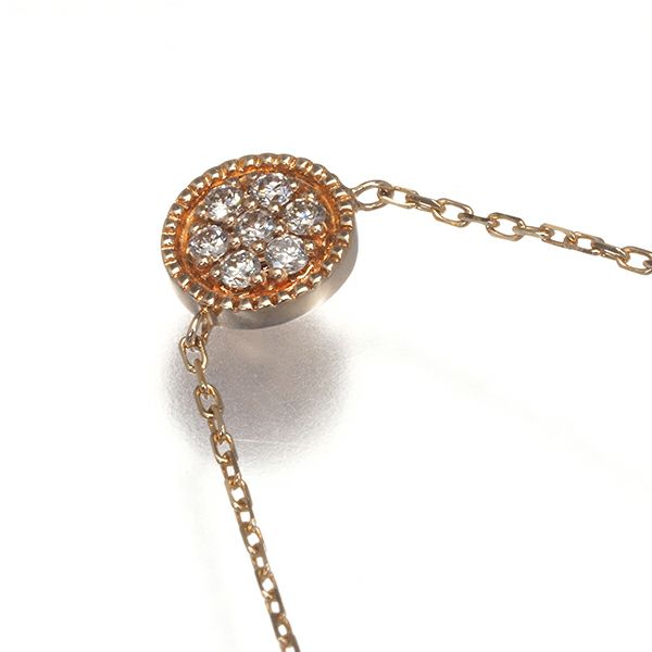 アガット ネックレス ダイヤ 0.05ct  ミルグレイン サークル K10PG 