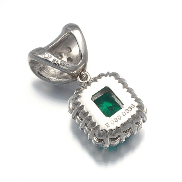 クレサンベール ペンダントトップ 再結晶エメラルド 0.80ct ダイヤ 0.36ct  クラシック Pt950 