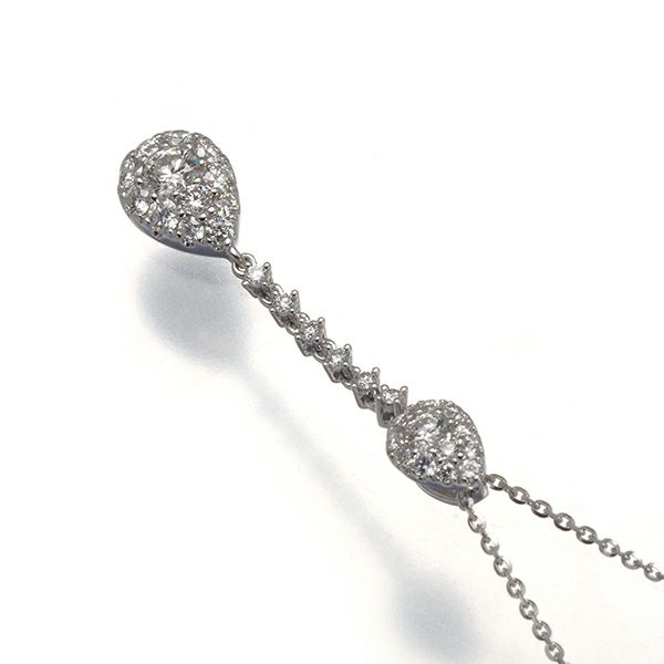 ダイヤ 0.103ct/0.346ct パヴェ ティアドロップ  ネックレス K18WG 