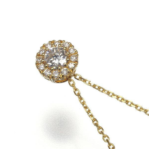 ダイヤ 0.16ct/0.07ct サークル  ネックレス K18YG 