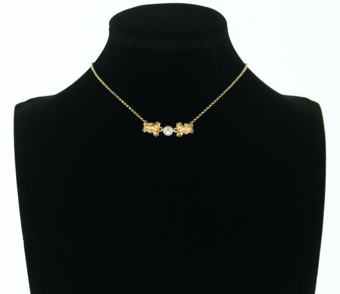 カレライカレラ ネックレス パール 真珠 6.5mm  カエル アニマル K18YG 