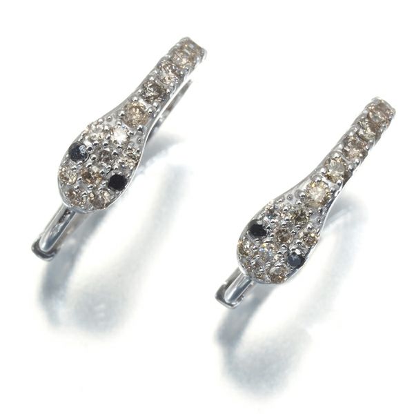 ダイヤ 0.10ct/0.10ct/0.01ct/0.01ct スネーク アニマル フープ ピアス K18WG 