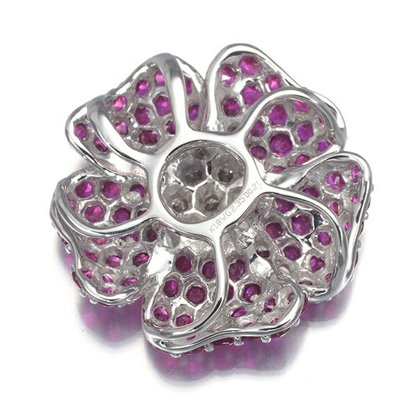 ルビー 2.35ct ダイヤ 0.21ct フラワー  ペンダントトップ K18WG 