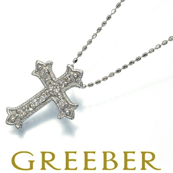ダイヤ 0.1ct クロス ネックレス K18WG 