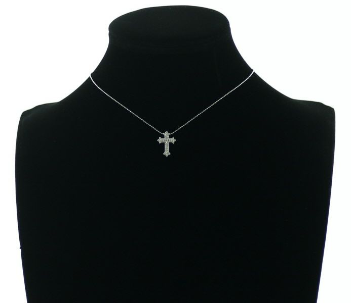 ダイヤ 0.1ct クロス ネックレス K18WG 