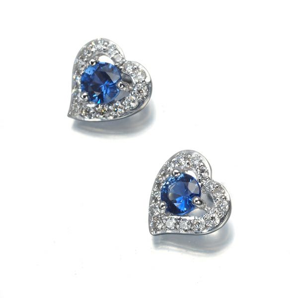 サファイア 0.17ct/0.17ct ダイヤ 0.06ct/0.06ct ハート ピアス Pt950 