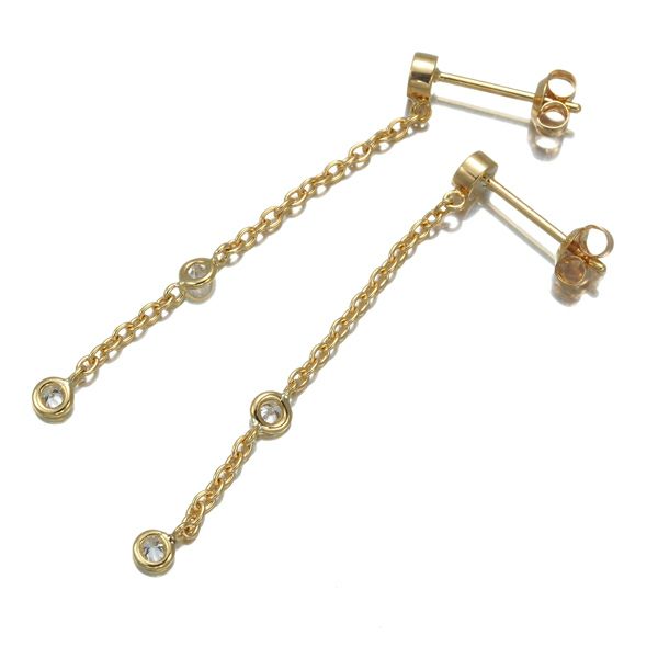 ダイヤ 0.06ct/0.06ct 揺れる チェーン  ピアス K18YG 