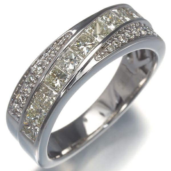 ダイヤ 1.12ct プリンセス 2種カット  リング K18WG 