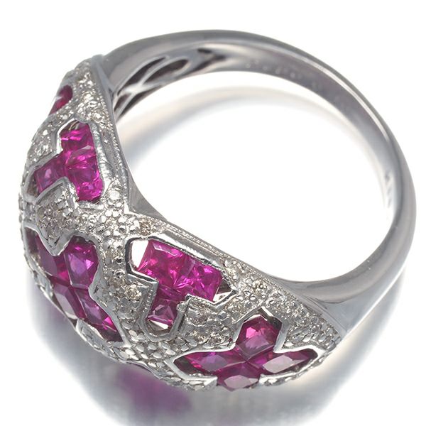 ルビー 2.80ct ダイヤ 0.40ct プリンセスカット クロス  リング K18WG 