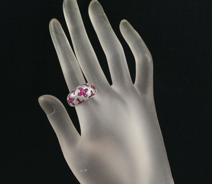 ルビー 2.80ct ダイヤ 0.40ct プリンセスカット クロス  リング K18WG 