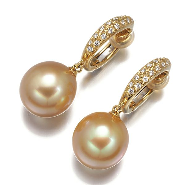 タサキ イヤリング ゴールデンパール 白蝶真珠 12.5mm ダイヤ 0.14ct/0.14ct K18YG ソ