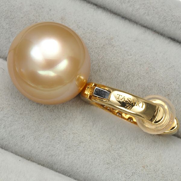 タサキ イヤリング ゴールデンパール 白蝶真珠 12.5mm ダイヤ 0.14ct/0.14ct K18YG ソ
