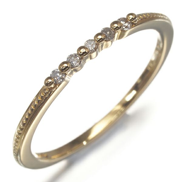 アガット リング ダイヤ 0.05ct ミルグレイン 11号 K18YG 
