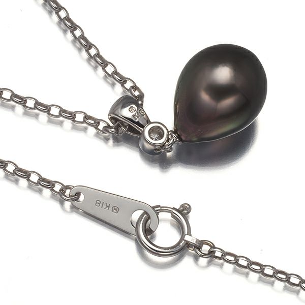 ミキモト ネックレス ブラックパール 黒蝶真珠 9.5mm ダイヤ   K18WG 
