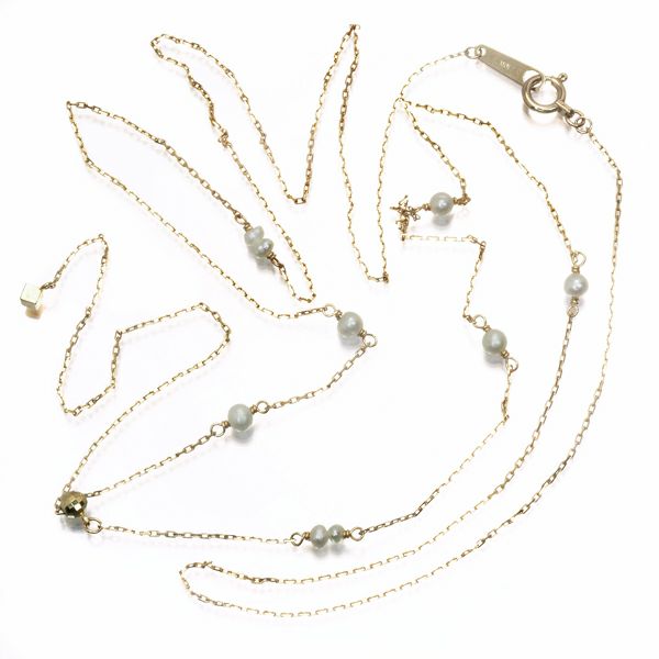 アガット ネックレス パール 淡水真珠 2.0-3.0mm  ステーション Yドロップ ロング K10YG 