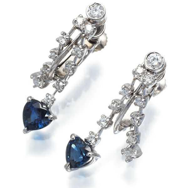 サファイア 0.64ct/0.70ct ダイヤ 0.23ct/0.23ct イヤリング K18WG/K14WG 