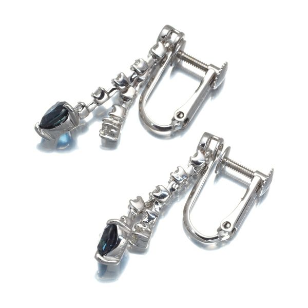 サファイア 0.64ct/0.70ct ダイヤ 0.23ct/0.23ct イヤリング K18WG/K14WG 